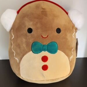 Squishmallow Jordon the Gingerbread Boy Plush with Bow Tie and Ear Muffs,NWT.